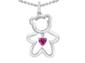 Star K Love Teddy Bear with 4mm Heart Shape Created Pink Sapphire Pendant Necklace
