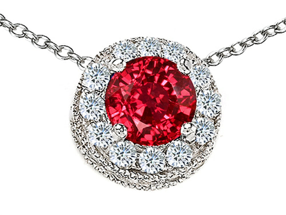 Star K Round 6mm Created Ruby Halo Pendant Necklace