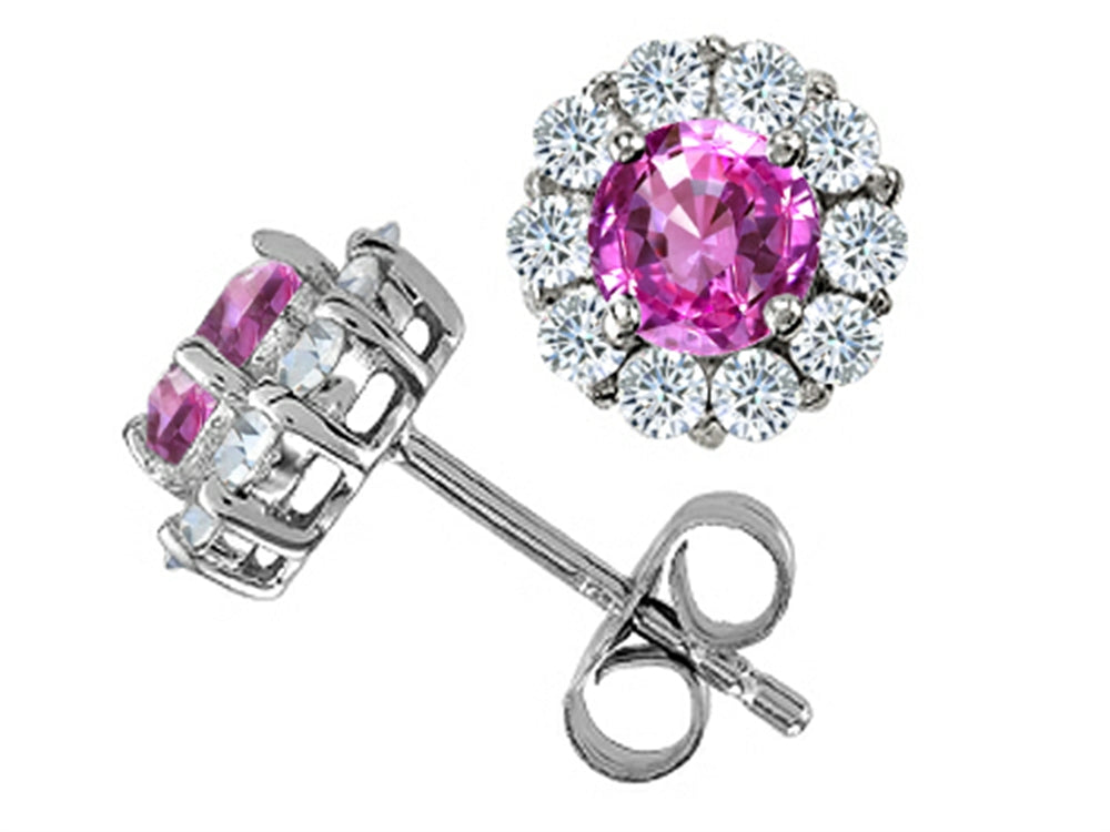 Star K Round Created Pink Sapphire Earrings
