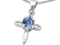Star K Round Simulated Aquamarine Cross Pendant Necklace