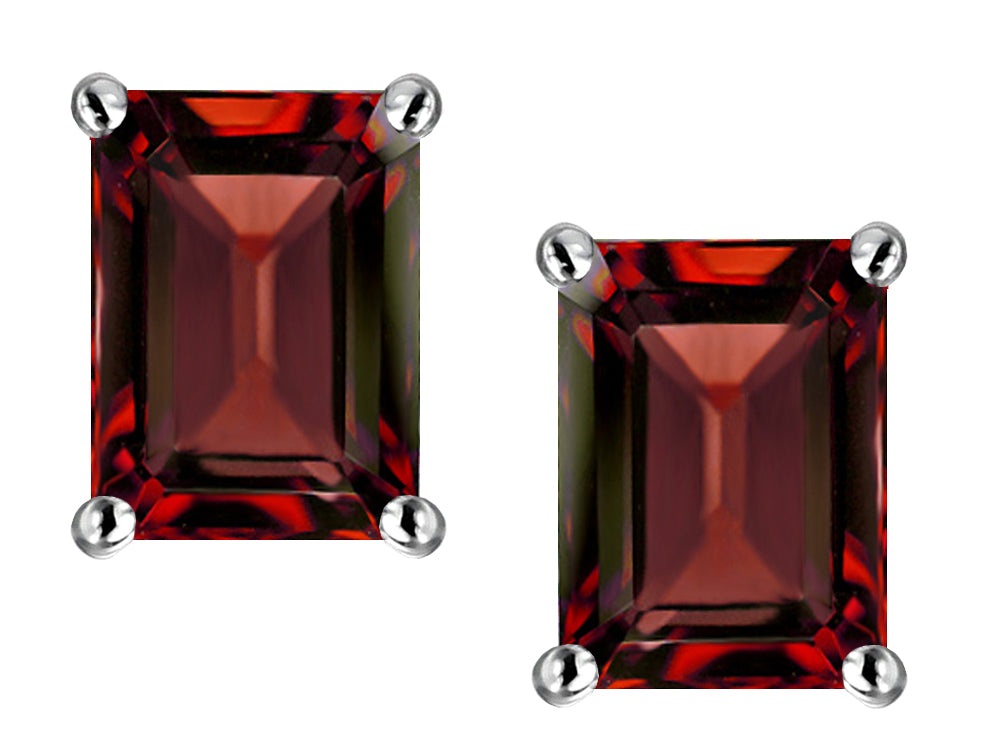 Star K Emerald Cut 8x6mm Simulated Garnet Earrings
