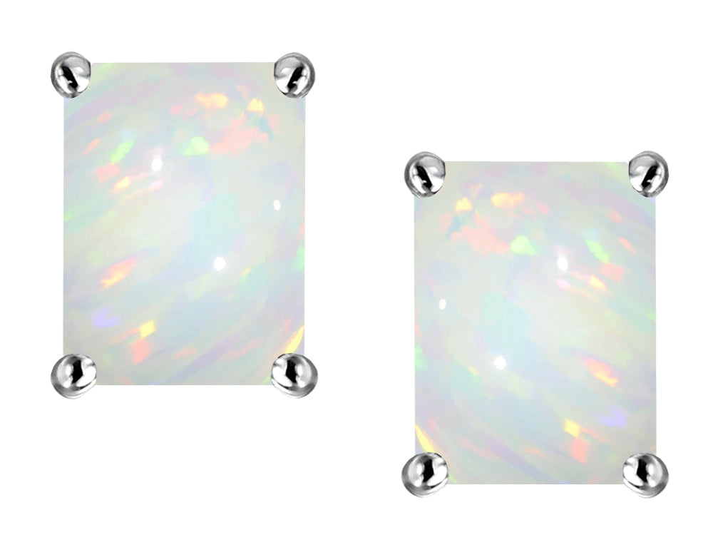 Star K Emerald Cut 8x6mm Created Opal Earrings