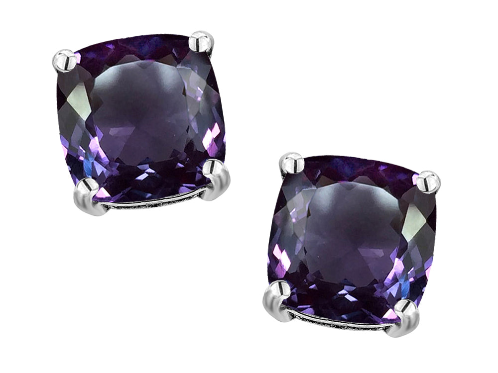 Original Star K 7mm Cushion-Cut Simulated Alexandrite Earrings Studs