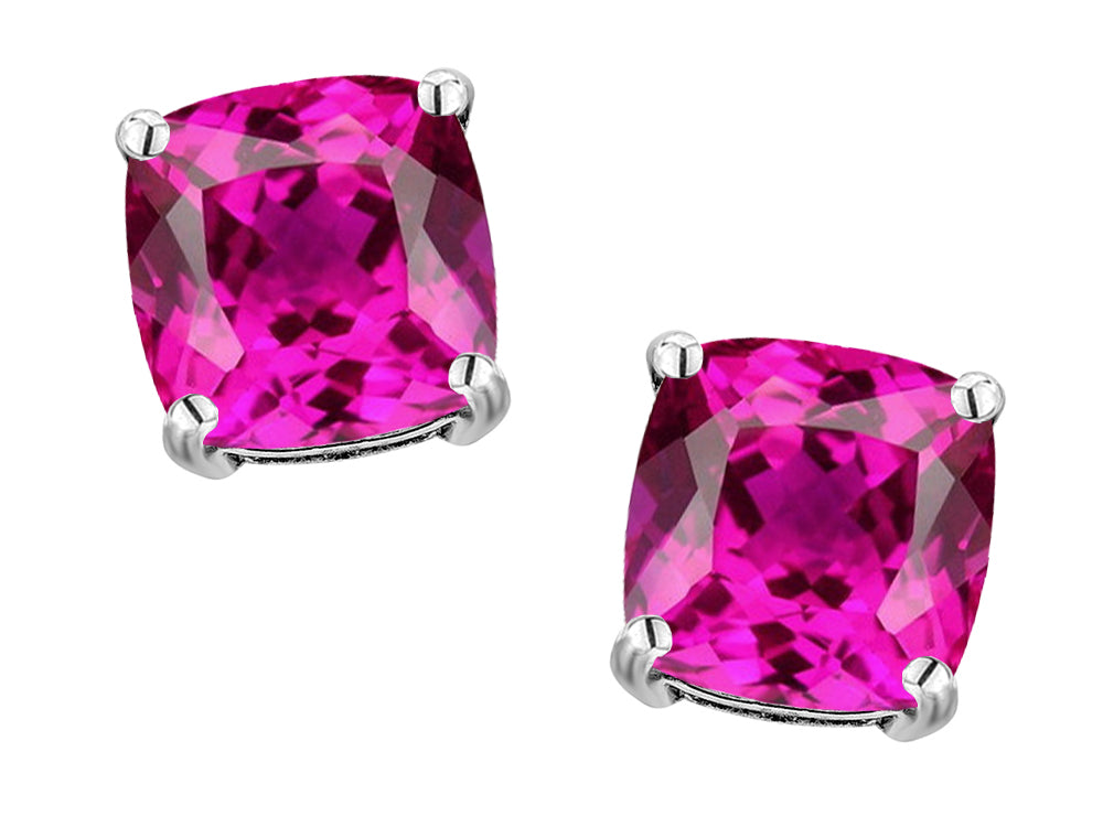 Original Star K 7mm Cushion-Cut Created Pink Sapphire Earrings Studs