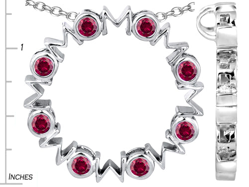 Star K Large MOM Circle Mother's Pendant Necklace with Round Created Ruby