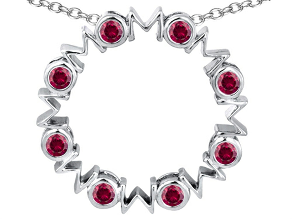 Star K Large MOM Circle Mother's Pendant Necklace with Round Created Ruby