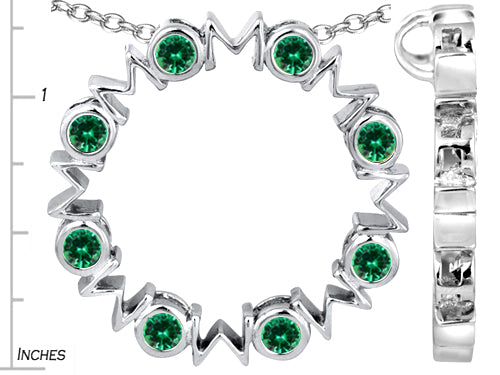 Star K Large MOM Circle Mother's Pendant Necklace with Round Simulated Emerald