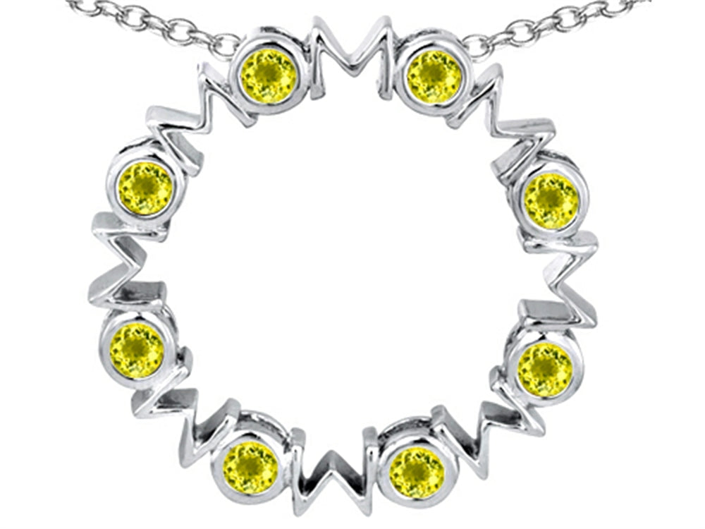 Star K Large MOM Circle Mother's Pendant Necklace with Round Simulated Citrine