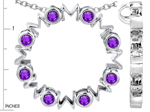 Star K Large MOM Circle Mother's Pendant Necklace with Round Simulated Amethyst