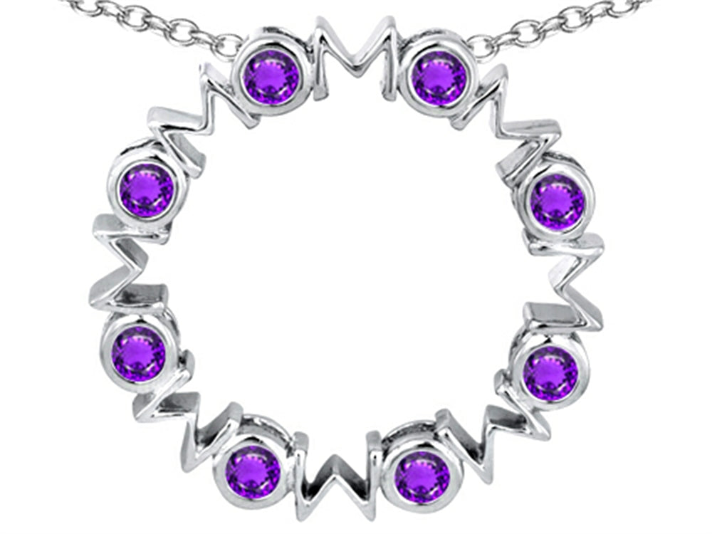 Star K Large MOM Circle Mother's Pendant Necklace with Round Simulated Amethyst