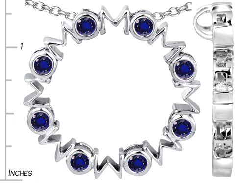 Star K Large MOM Circle Mother's Pendant Necklace with Round Created Sapphire