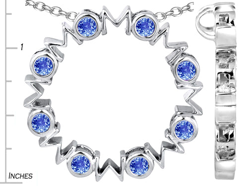 Star K Large MOM Circle Mother's Pendant Necklace with Round Simulated Tanzanite