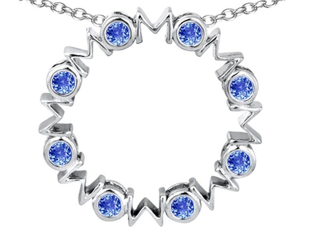 Star K Large MOM Circle Mother's Pendant Necklace with Round Simulated Tanzanite