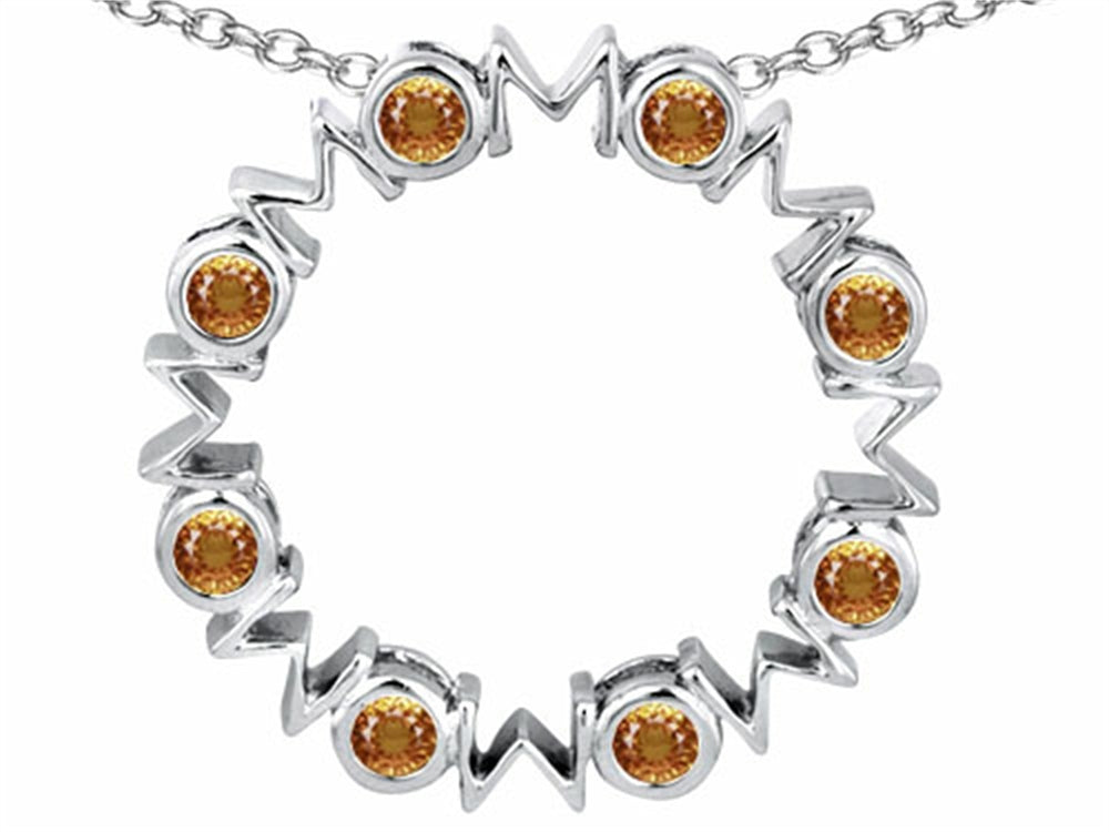 Star K Large MOM Circle Mother's Pendant Necklace with Round Simulated Imperial Yellow Topaz