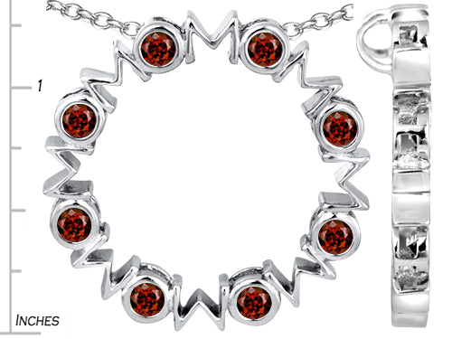 Star K Large MOM Circle Mother's Pendant Necklace with Round Simulated Garnet