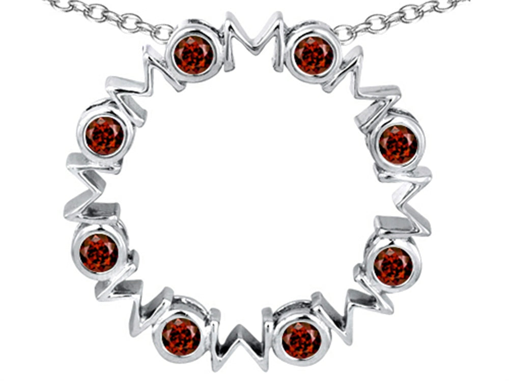 Star K Large MOM Circle Mother's Pendant Necklace with Round Simulated Garnet