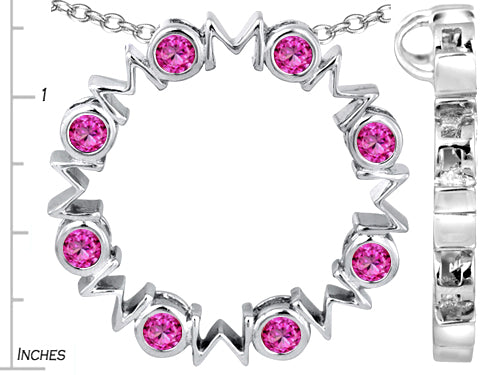 Star K Large MOM Circle Mother's Pendant Necklace with Round Created Pink Sapphire