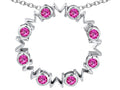 Star K Large MOM Circle Mother's Pendant Necklace with Round Created Pink Sapphire