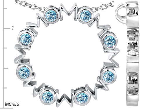 Star K Large MOM Circle Mother's pendant with Round Simulated Aquamarine
