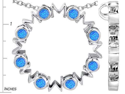 Star K Large MOM Circle Mother's Pendant Necklace with Round Blue Created Opal
