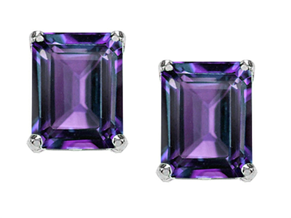 Tommaso Design 8x6mm Emerald Cut Simulated Alexandrite Earrings Studs