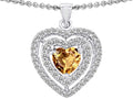 Star K 6mm Heart Shape Simulated Imperial Yellow Topaz Heart Double Halo Pendant Necklace