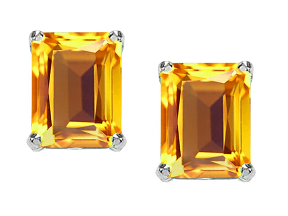 Tommaso Design 8x6mm Emerald Cut Genuine Citrine Earrings Studs