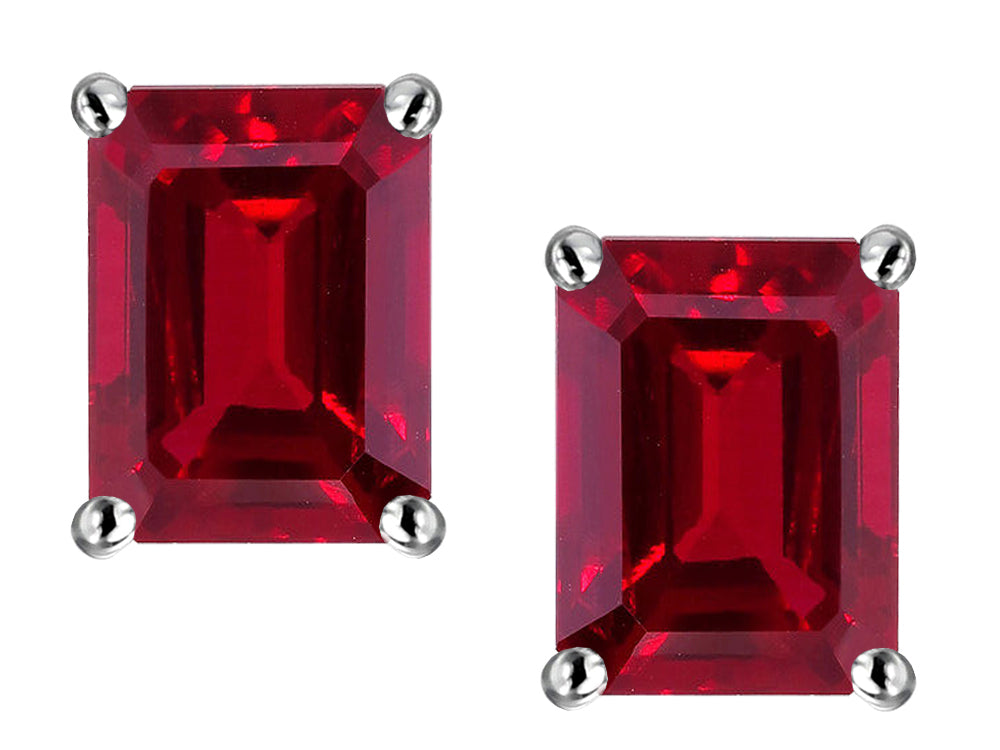 Star K Emerald Cut 8x6mm Created Ruby Earrings Studs