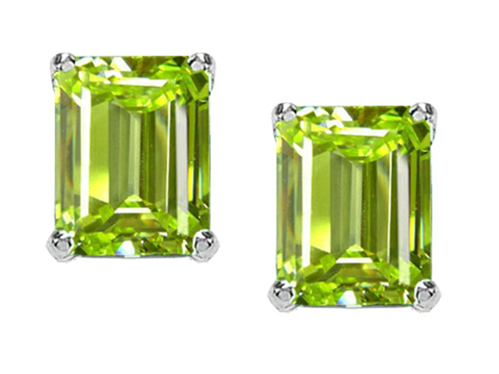 Tommaso Design 8x6mm Emerald Cut Genuine Peridot Earrings Studs