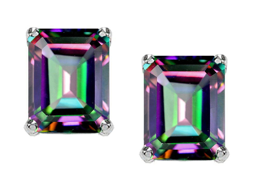 Tommaso Design™ 8x6mm Emerald Cut Rainbow Mystic Topaz Earrings Studs