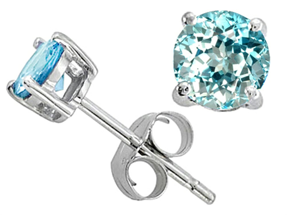 Tommaso Design Round 7mm Simulated Aquamarine Earrings Studs