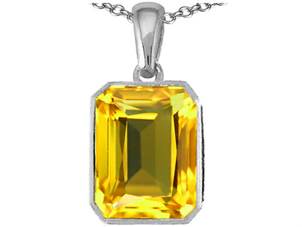 Star K Emerald Cut 10x8mm Simulated Citrine Pendant Necklace