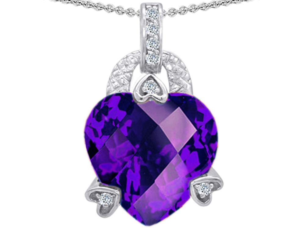 Star K Large Heart Shape 13mm Simulated Amethyst Designer Pendant Necklace