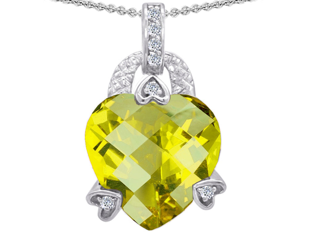 Star K Large Heart Shape 13mm Simulated Citrine Designer Pendant Necklace
