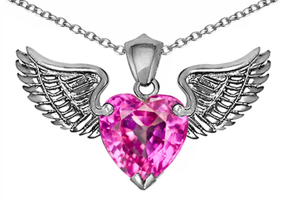 Star K Wing of Love Pendant Necklace with 8mm Heart Shape Created Pink Sapphire