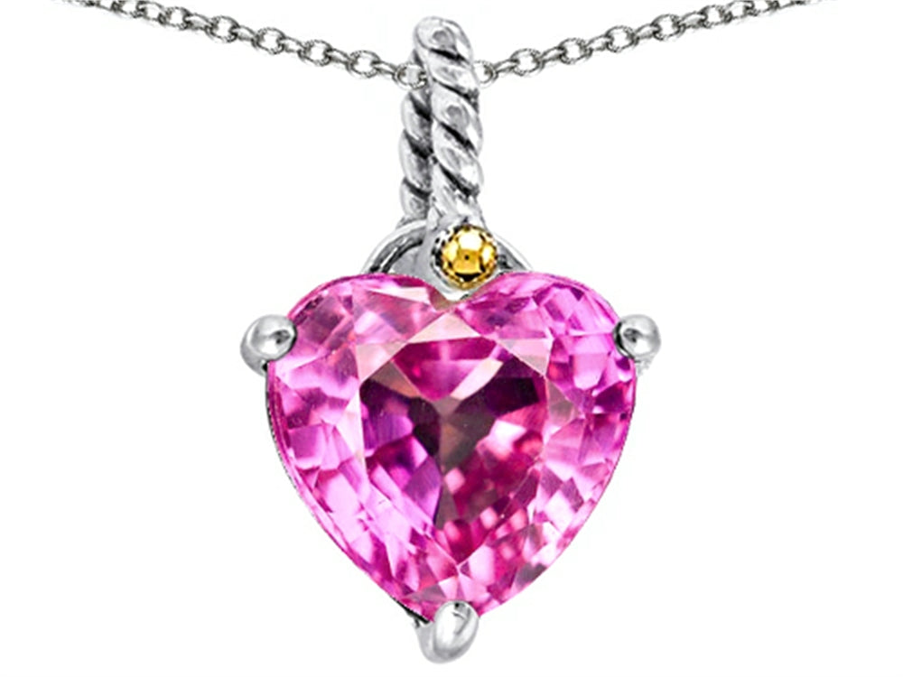 Star K Rope Heart Pendant Necklace with 10mm Heart Shape Created Pink Sapphire