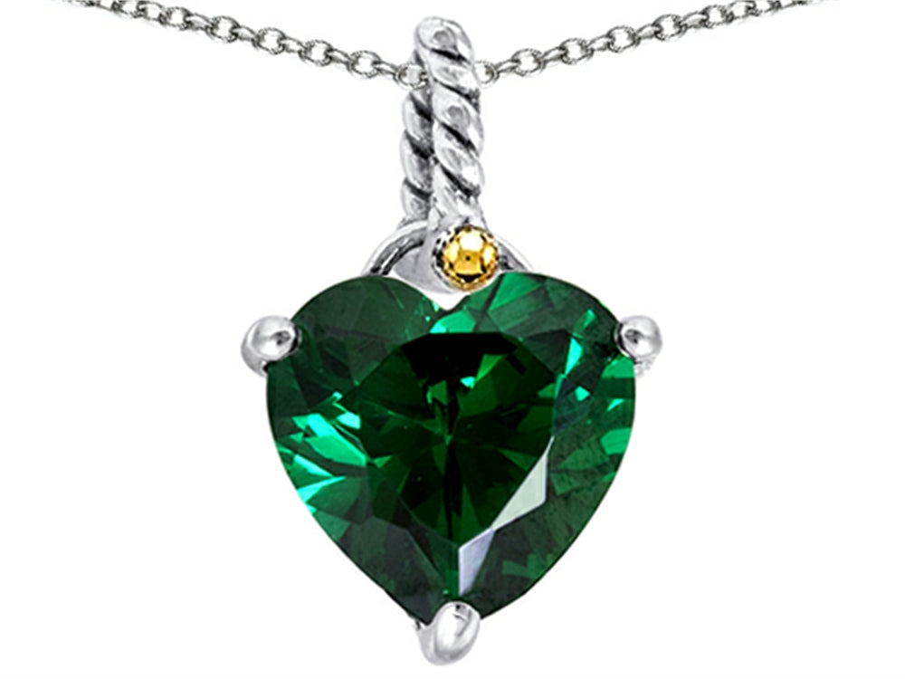 Star K Rope Heart Pendant Necklace with 10mm Heart Shape Simulated Emerald