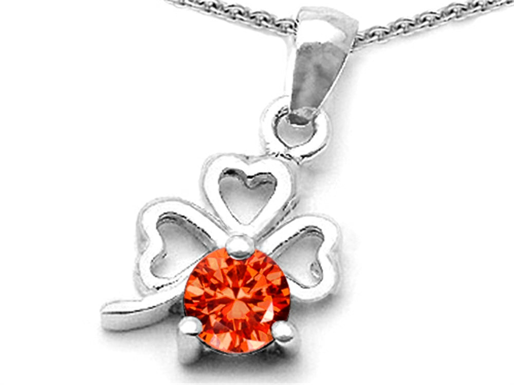 Celtic Love by Kelly Round Simulated Orange Mexican Fire Opal Lucky Clover Pendant Necklace