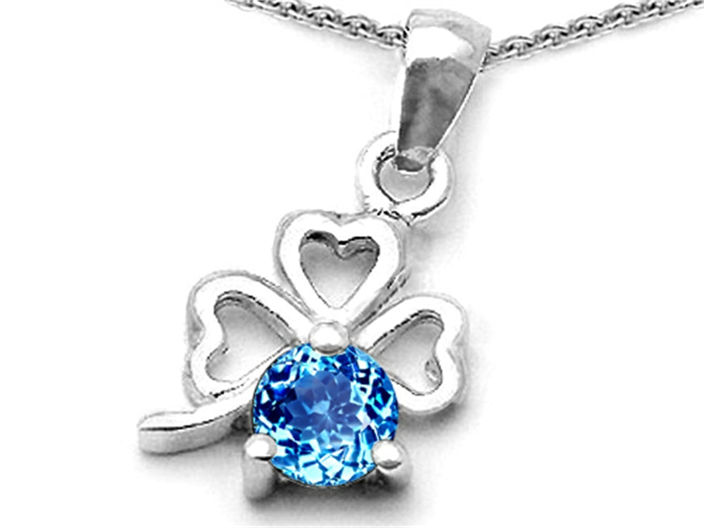 Celtic Love by Kelly Round Simulated Blue Topaz Lucky Clover Pendant Necklace