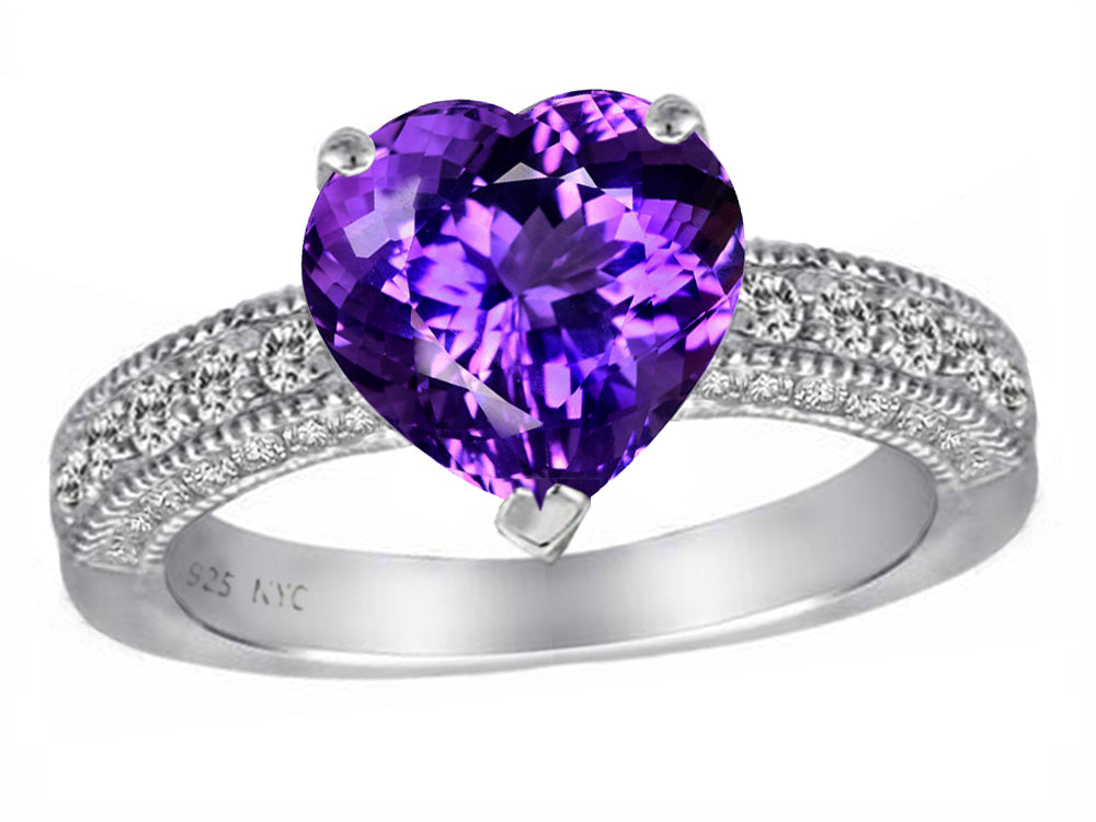 Star K 8mm Heart Shape Simulated Amethyst Ring