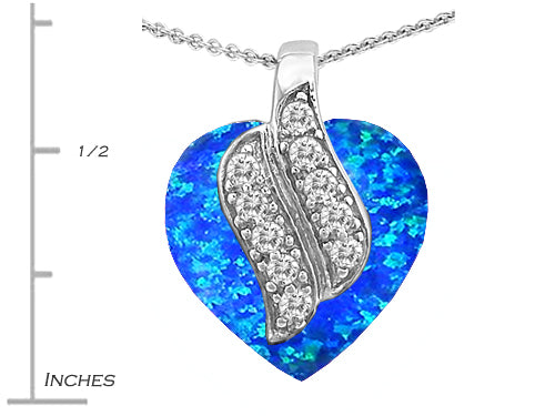 Star K Large 15mm Heart Shape Blue Created Opal Soul Mate Pendant Necklace