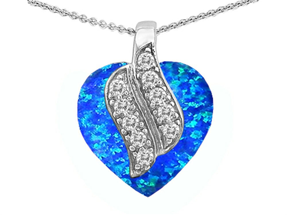 Star K Large 15mm Heart Shape Blue Created Opal Soul Mate Pendant Necklace