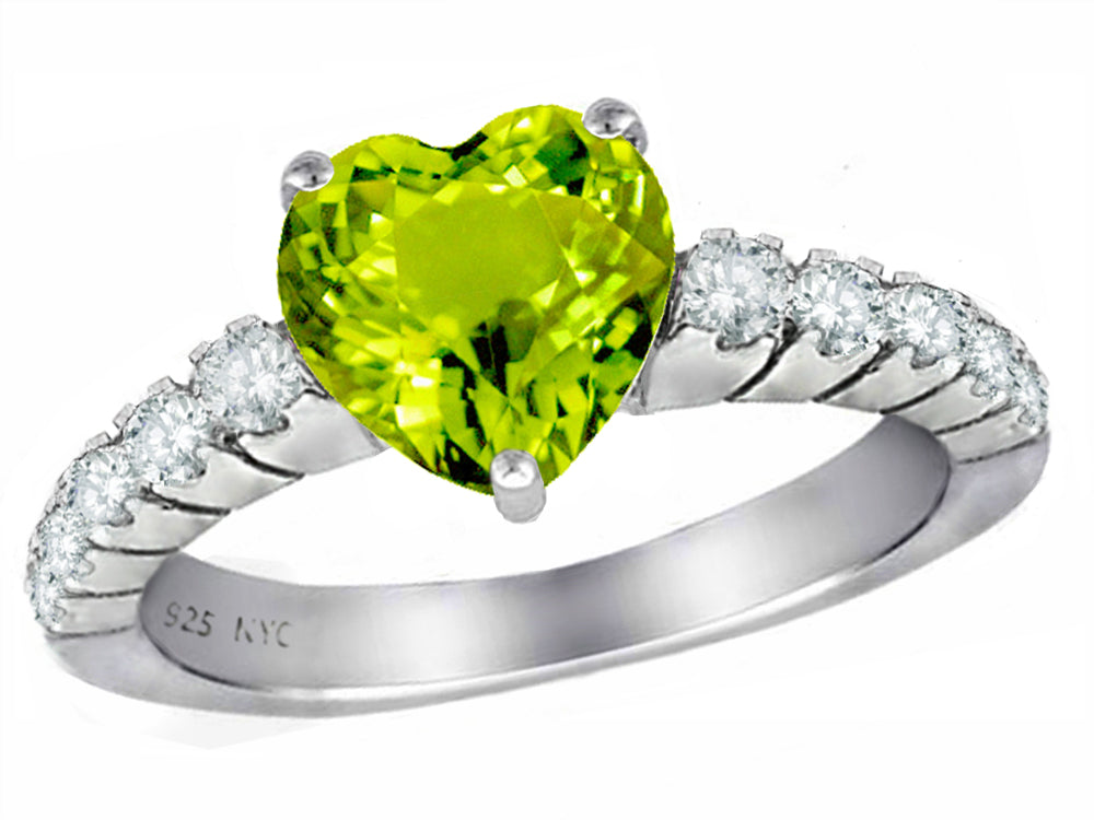 Star K 8mm Heart Shape Simulated Peridot and Cubic Zirconia Ring