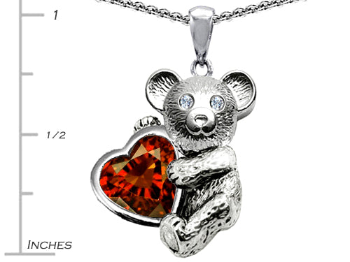 Star K Love Bear Hugging Birth Month of January 8mm Heart Shape Simulated Garnet Pendant Necklace
