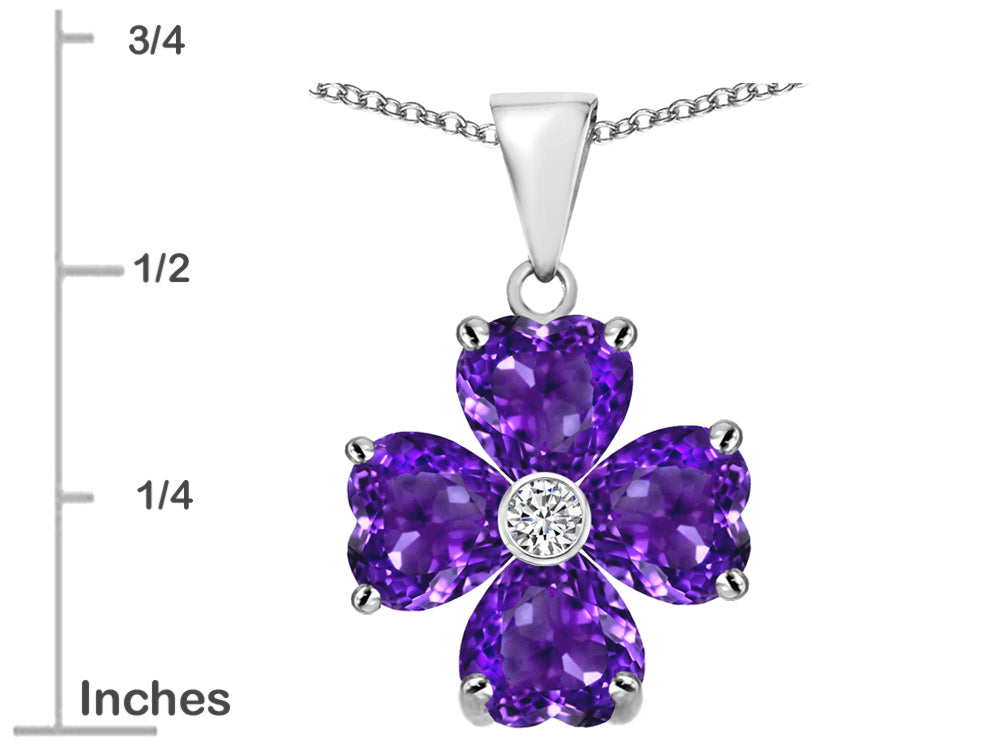 Star K 6mm Heart Shape Simulated Amethyst Lucky Clover Pendant Necklace