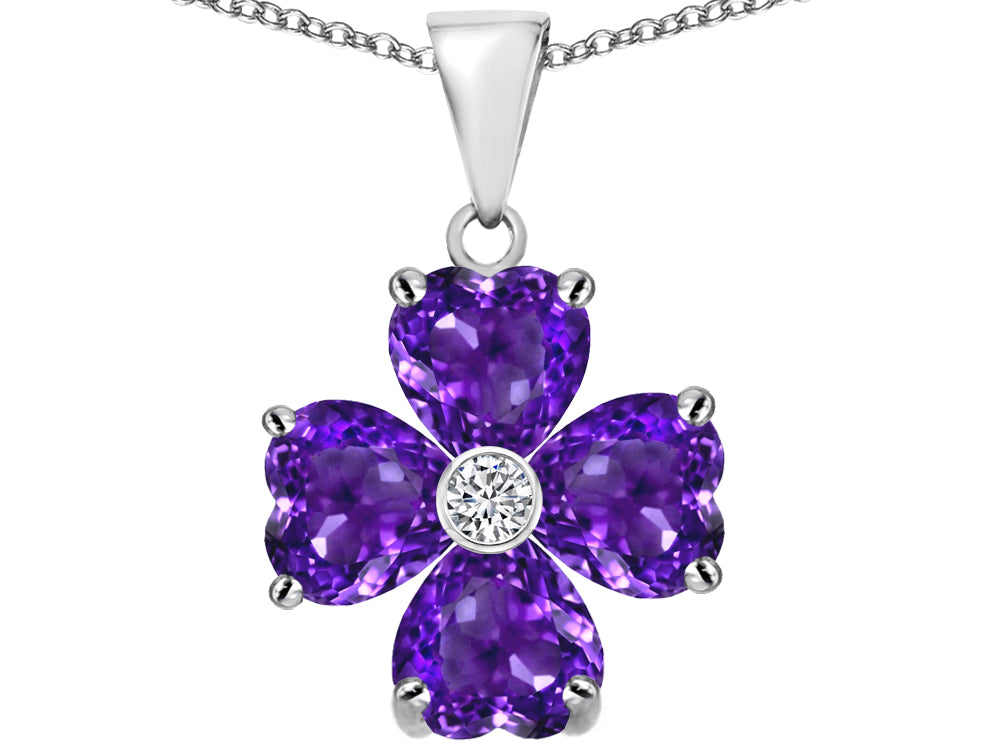Star K 6mm Heart Shape Simulated Amethyst Lucky Clover Pendant Necklace