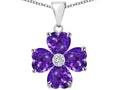Star K 6mm Heart Shape Simulated Amethyst Lucky Clover Pendant Necklace