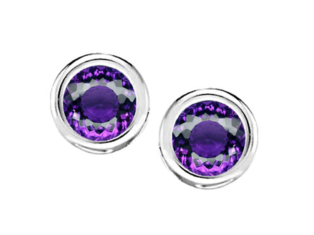 Star K Bezel Set Round 5mm Simulated Amethyst Earrings Studs