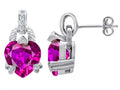 Star K Heart Shape Created Pink Sapphire Designer Hanging Drop Earrings
