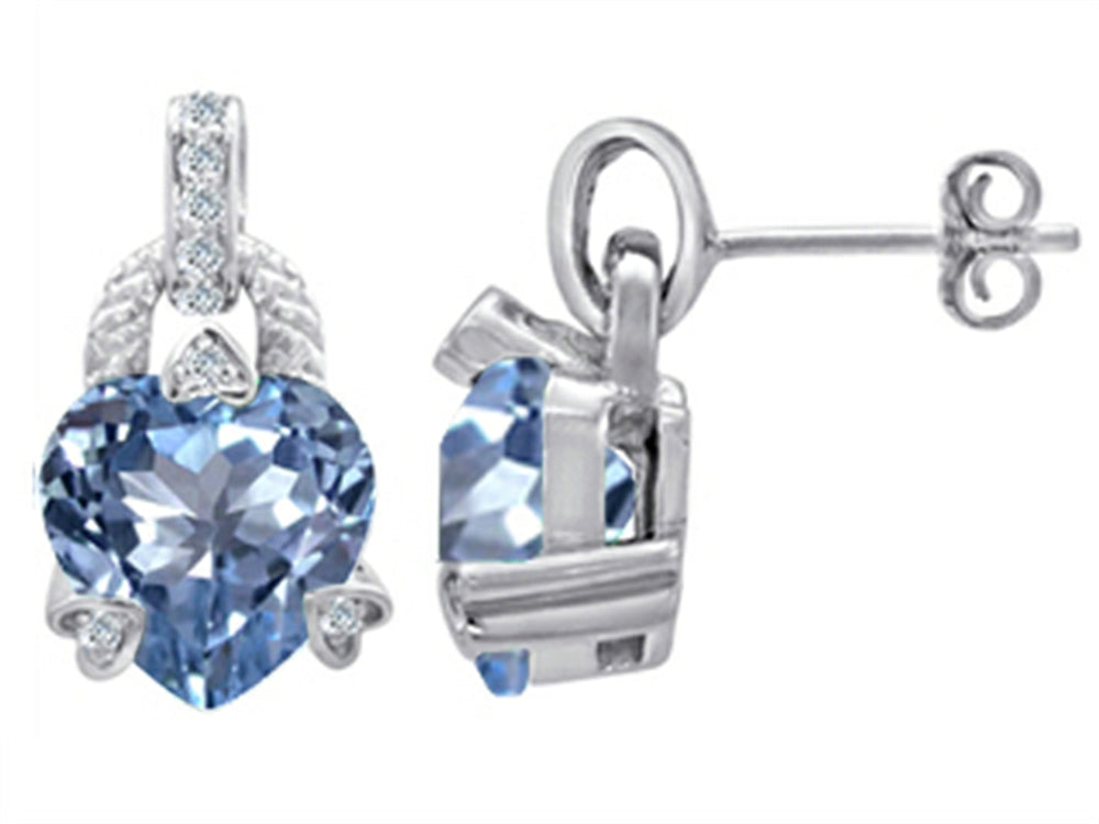 Star K Heart Shape Simulated Aquamarine Designer Hanging Drop Earrings
